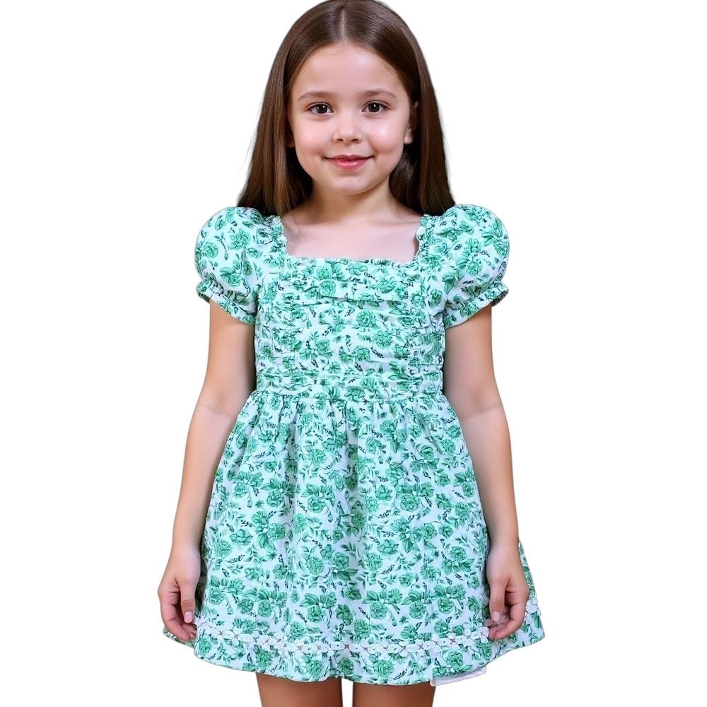 Joie girls smocked floral print dress green cotton lined cottage